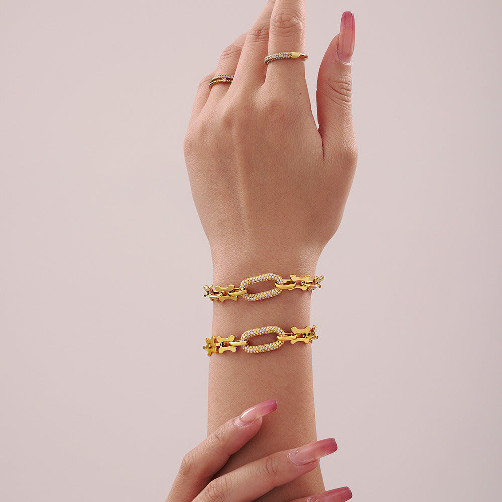 Wholesale  Stainless Steel Horseshoe Handmade Chain Micro Zircon Necklace Bracelet