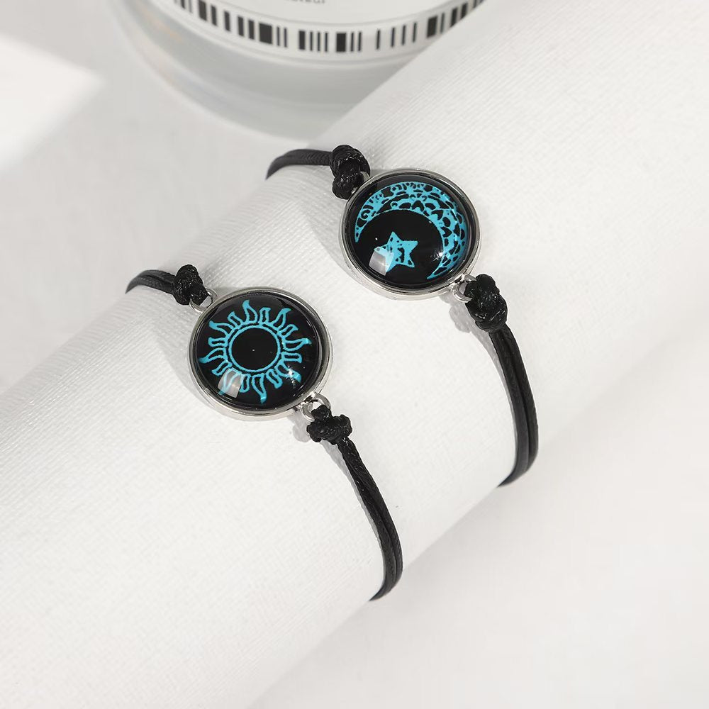 Wholesale Glow In The Dark Yin Yang Couple Bracelet Handwoven Rope With Zinc Alloy Pendant Unisex Valentine Gift Jewelry Accessory