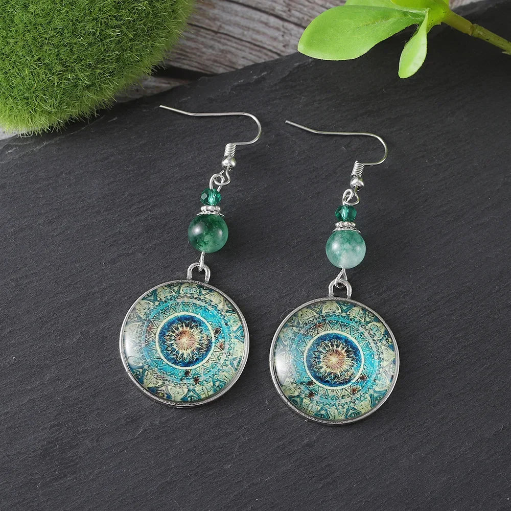 Wholesale Retro Mandala Flower Time Gem Earrings