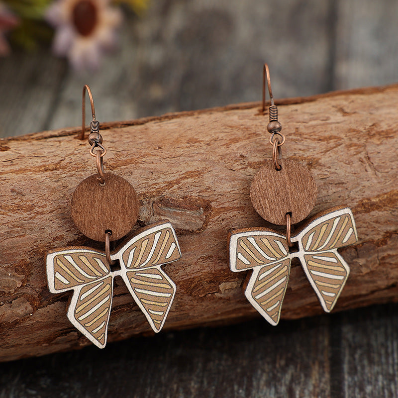 Wholesale  Bow Spliced Small Disc Wooden Retro Women's Earrings