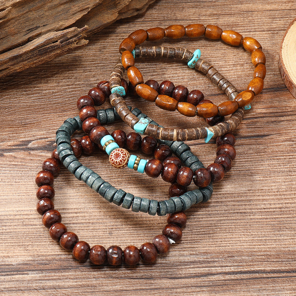 Wholesale  turquoise wood beads coconut shell five-piece bracelet
