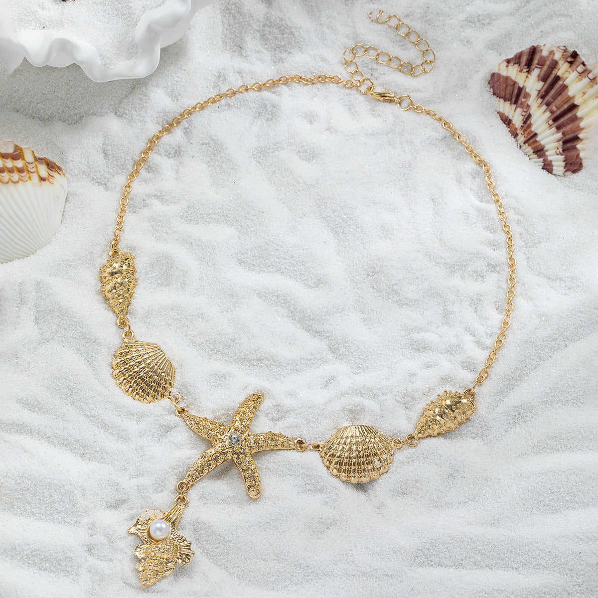 Wholesale Ocean style alloy conch pendant alloy shell starfish adjustable necklace
