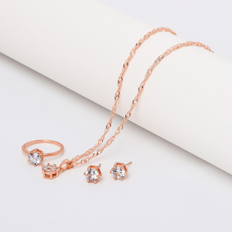 Wholesale  light luxury round six-claw zircon full diamond clavicle chain set
