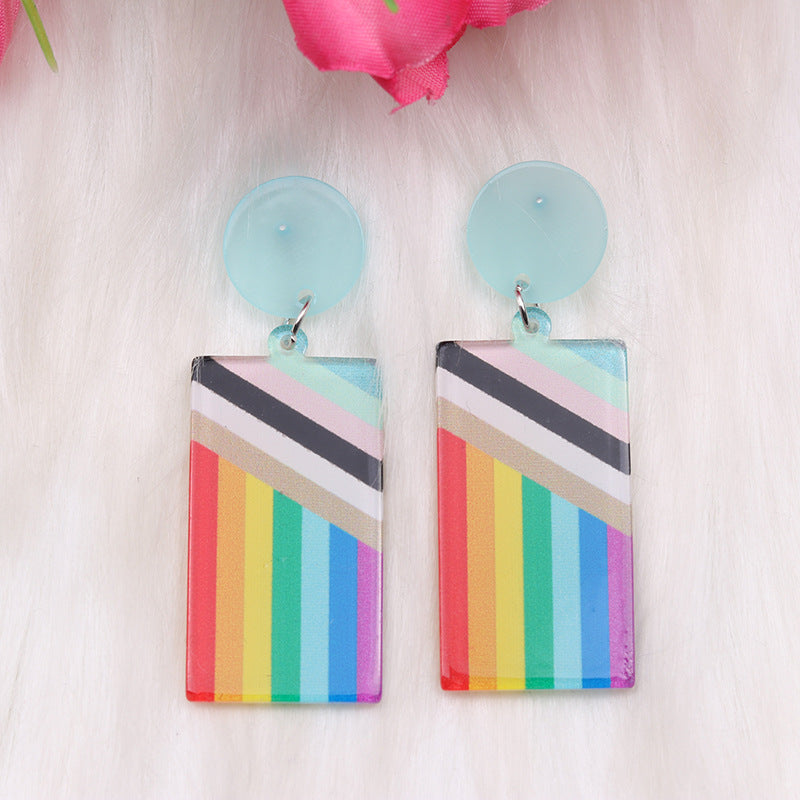 Wholesale Irregular Rainbow Bagua Acrylic Heart Shaped Earrings ACC-ES-DA011
