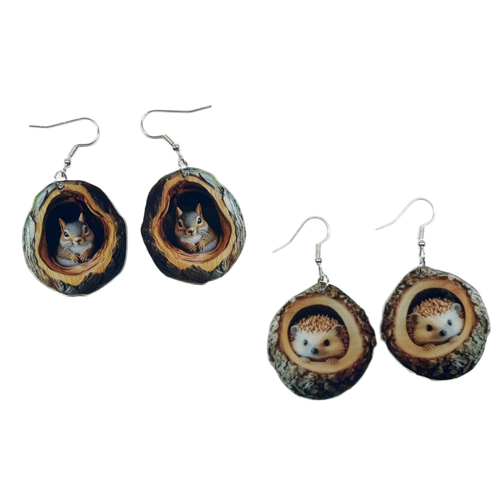 Wholesale  Forest Animal Hedgehog Squirrel Tree Hole Acrylic Earrings