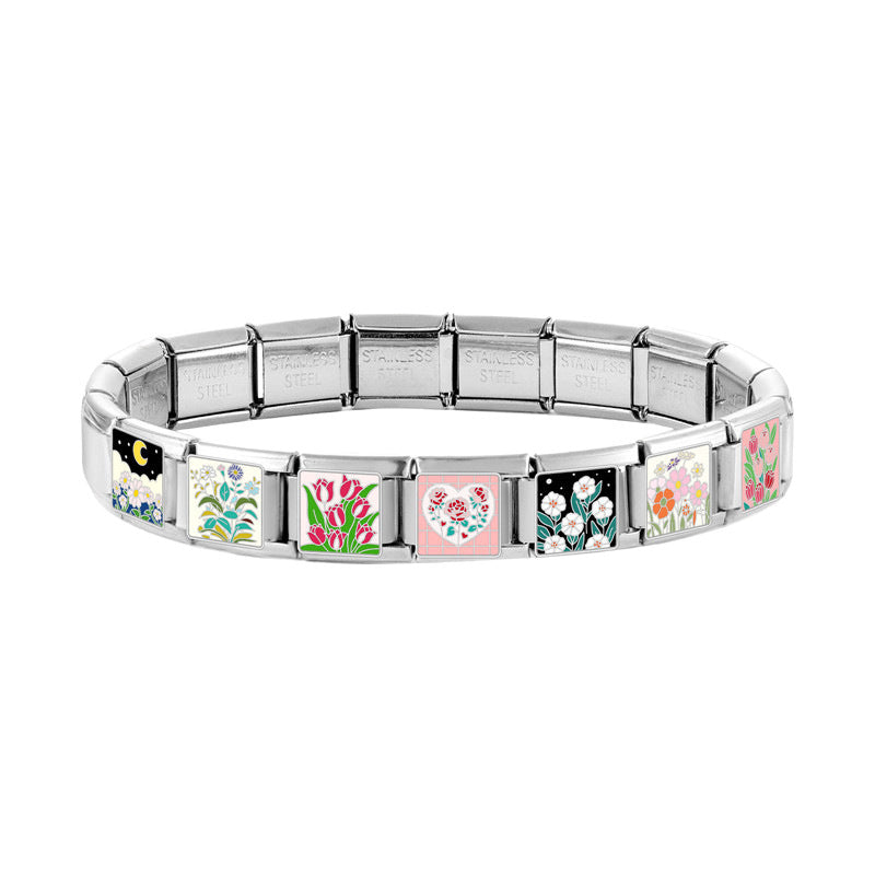 Wholesale Italian Charm Bracelet 9mm DIY Splicing Flowers Stainless Steel Composable Bracelet