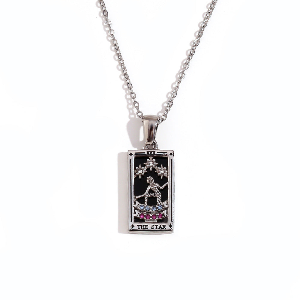 Wholesale Tarot Pendant Necklace 18K Gold Plated Stainless Steel Retro Trendy Jewelry Gift