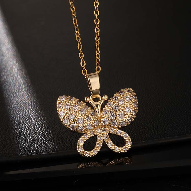 Wholesale Copper Butterfly Choker With Colorful Zircon Pendant Korean Style Trendy Fashion Accessory For Women