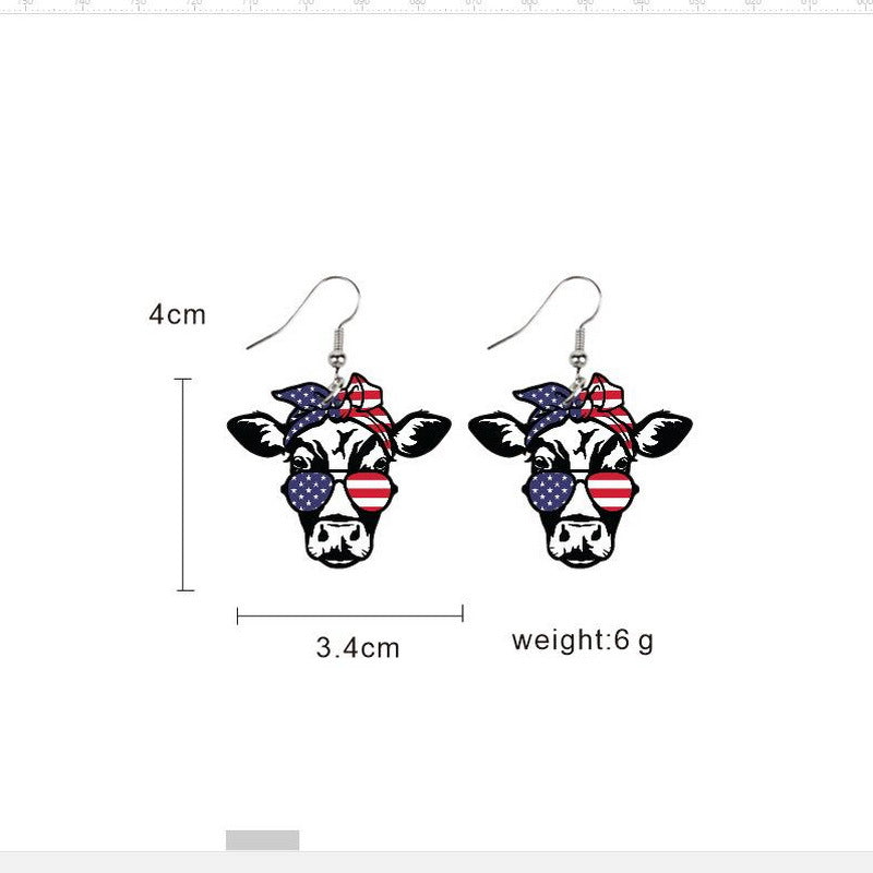 Wholesale  USA Independence Day Earrings Flag Butterfly Cow Finger Smiley Eagle Pendant Jewelry
