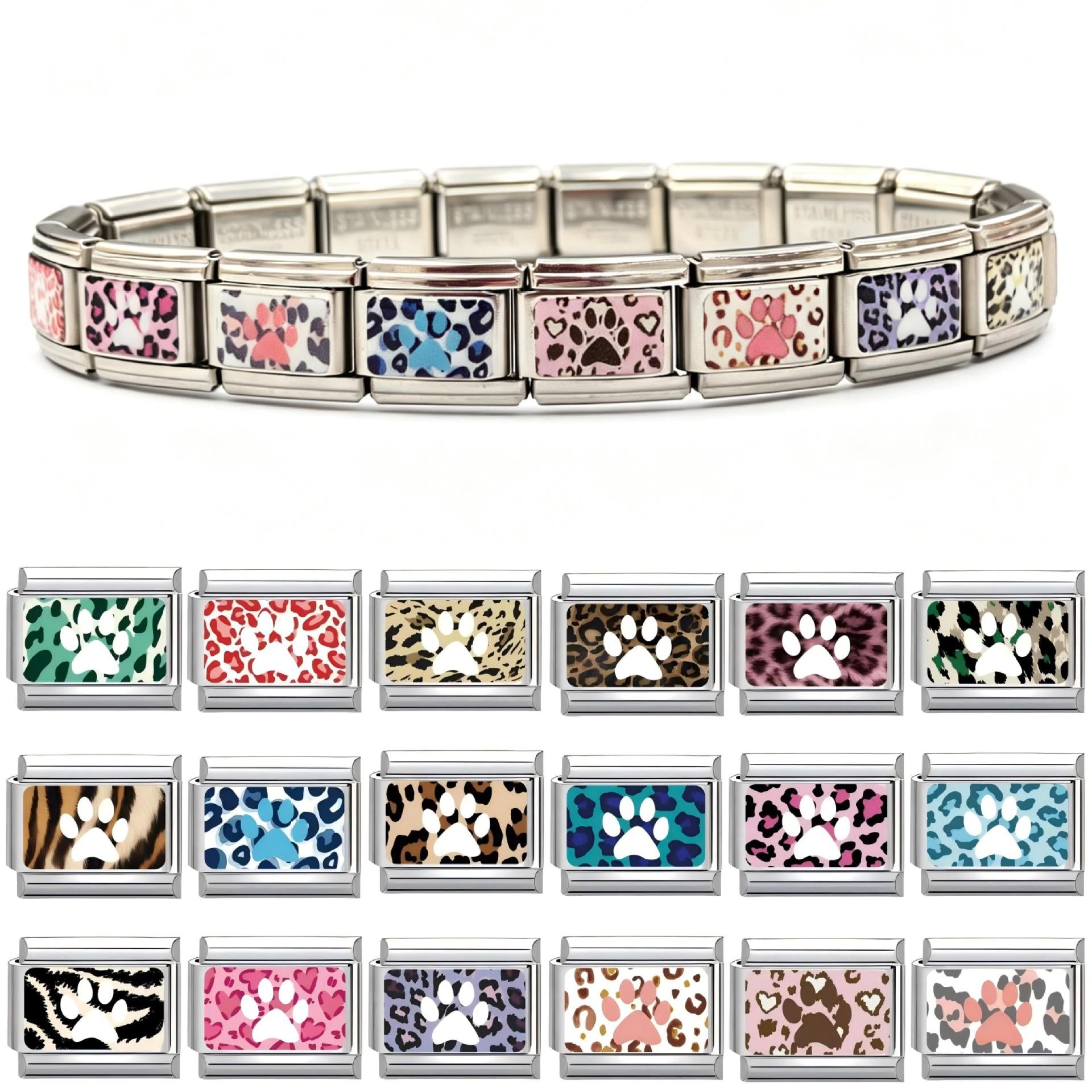 Wholesale Trendy Paw Print Leopard Pattern DIY Stainless Steel Bracelet Charms Jewelry Accessory
