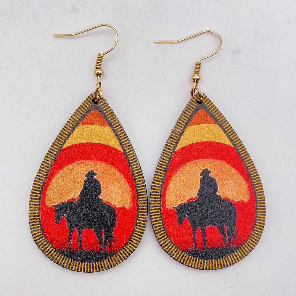 Wholesale Vintage Wooden Western Bullhead Sunflower Bohemian Earrings