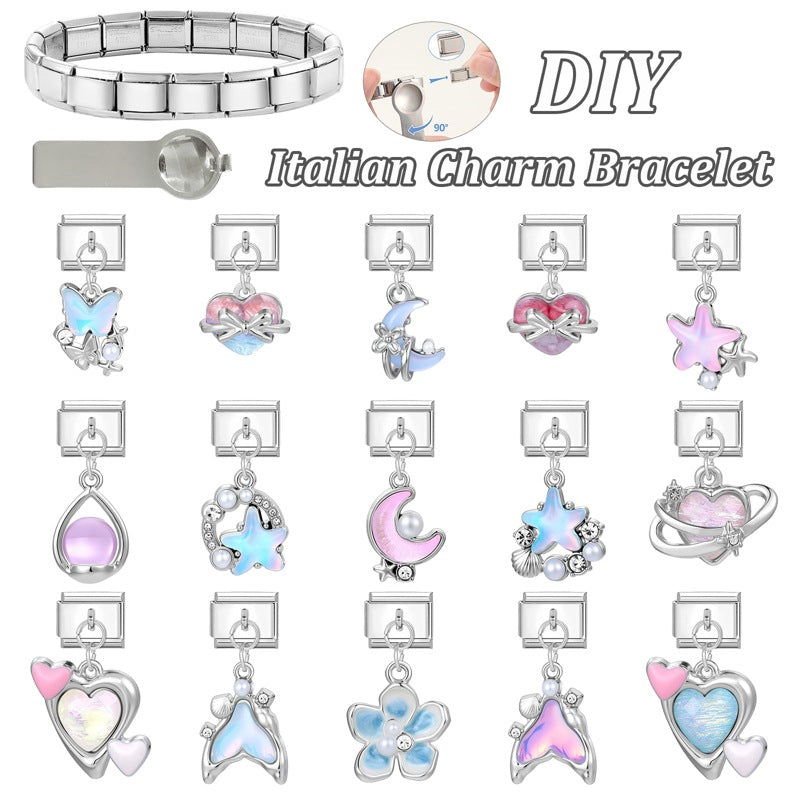 Wholesale Italian Charm Bracelet 9mm DIY Splicing Colorful Silver Pendant Stainless Steel Composable Bracelet