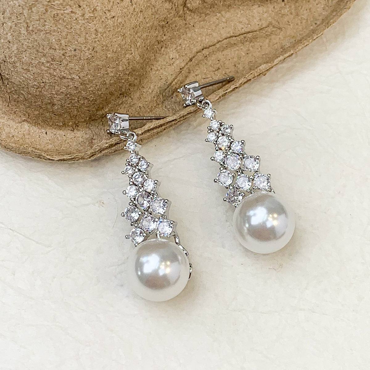 Wholesale Zircon Tassel Pearl Earrings