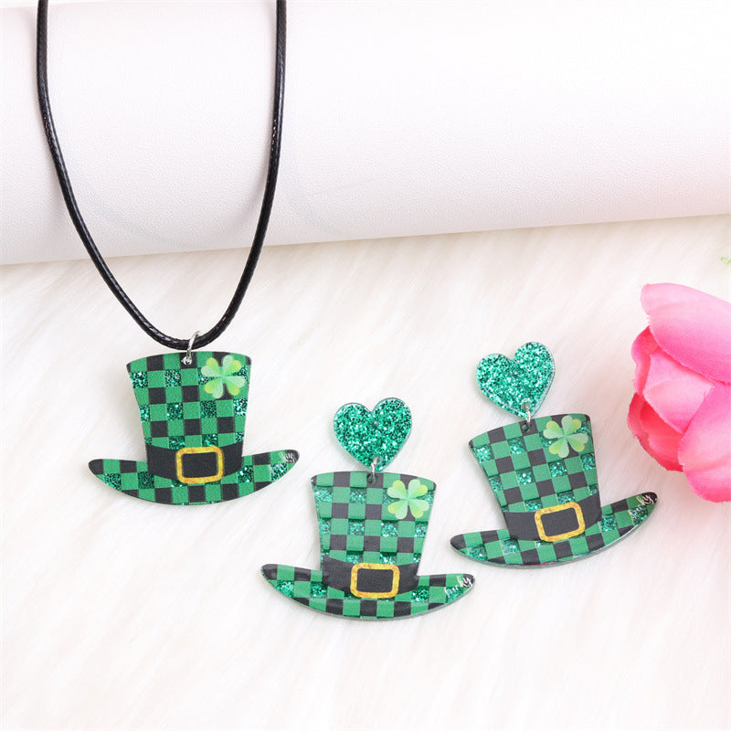 Wholesale St. Patrick's Day Flower Earrings Jewelry Set Acrylic Earrings
