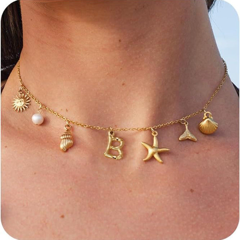 Wholesale Marine Starfish Shell Conch Letter Pendant Necklace - Summer Beach Jewelry Accessory for Boutique Resale