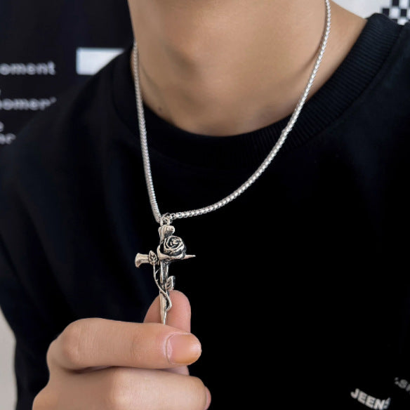 Wholesale Gothic Rose Cross Pendant Necklace,  Zinc Alloy Electroplated,  Fashion Accessory for Boutique Resale
