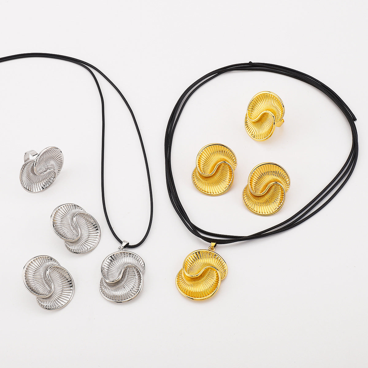 Wholesale Texture Spiral Retro Earrings Necklace Personalized Trend Internet Celebrity Ring