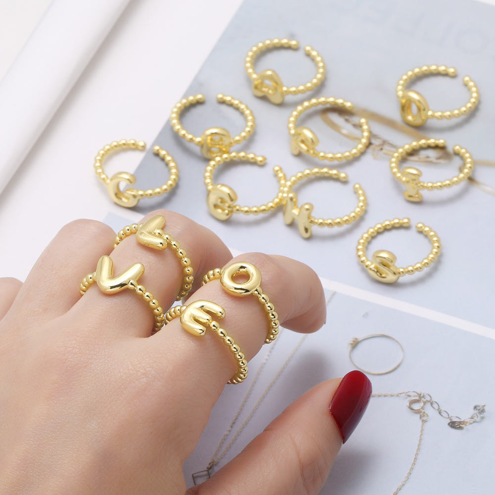 Wholesale 26 English letter rings gold-plated open rings
