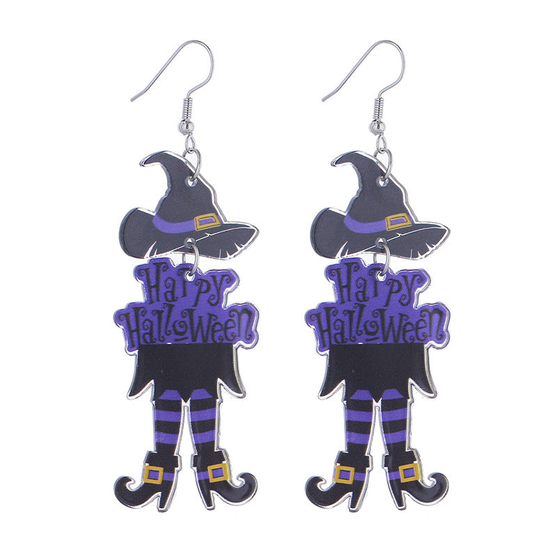 Wholesale  Earrings Acrylic Double-Sided Long-Legged Witch Pumpkin  Earrings