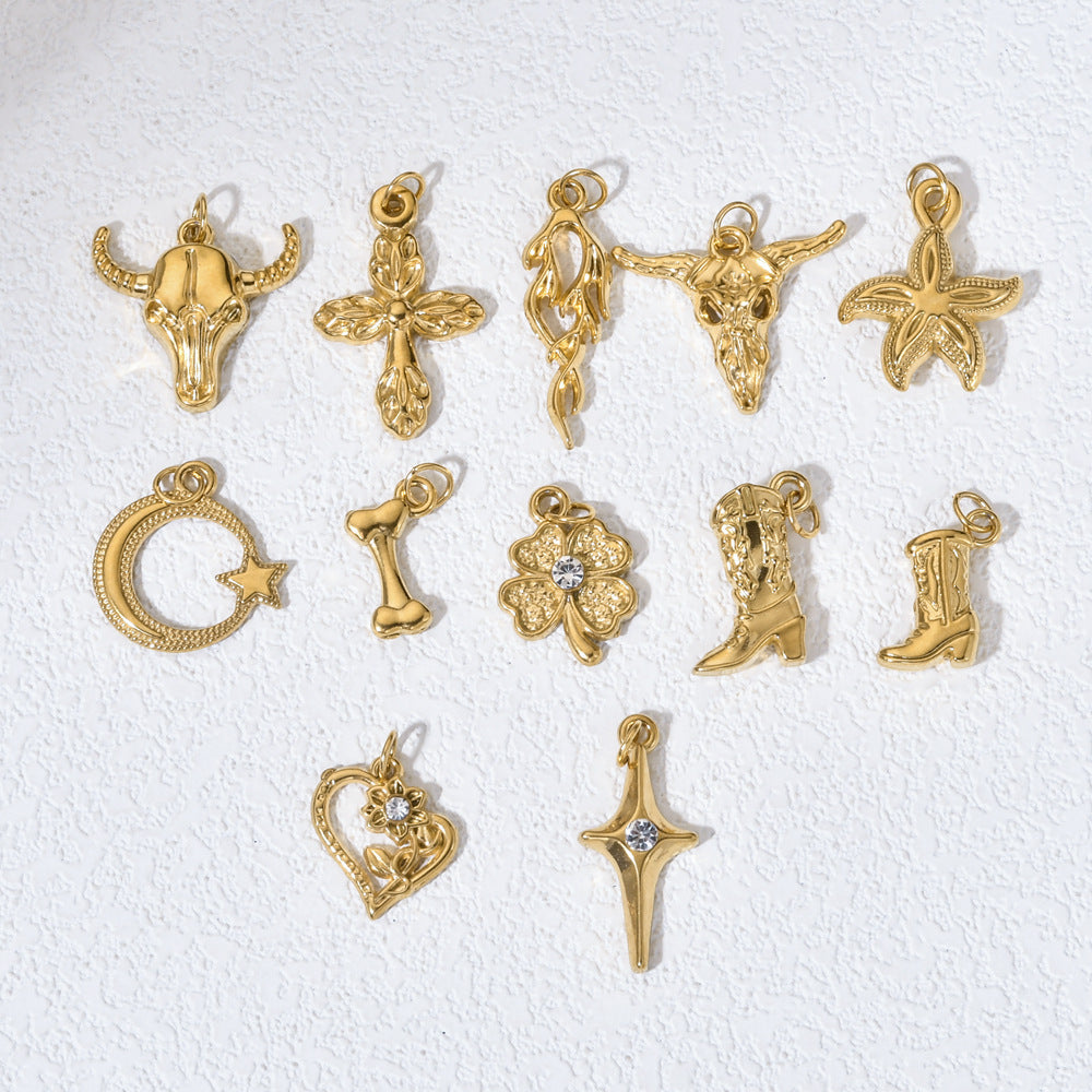 Wholesale  Stainless Steel Bull Head Horn Cross  Charms