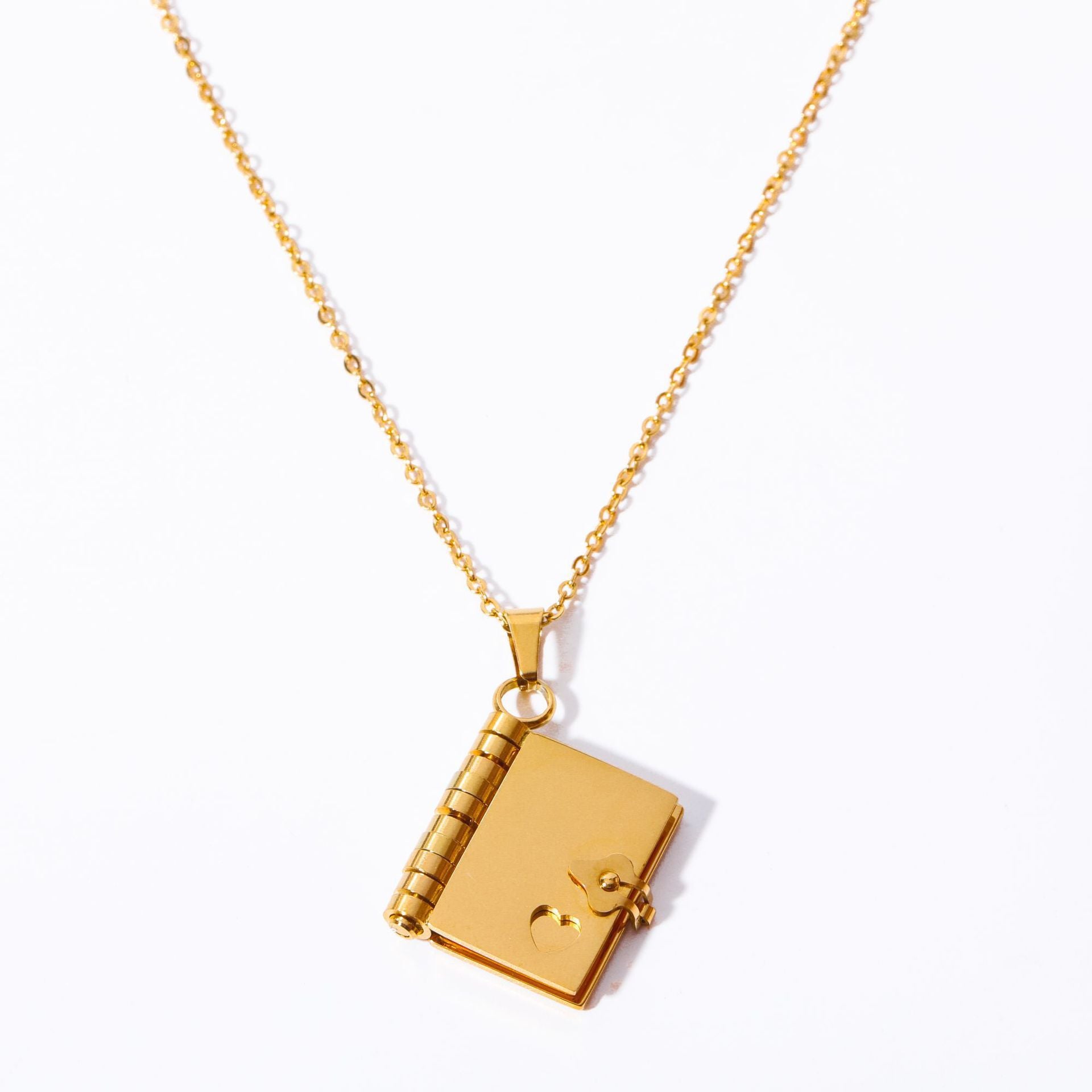 Wholesale stainless steel 18k gold non-fading couple book pendant necklace