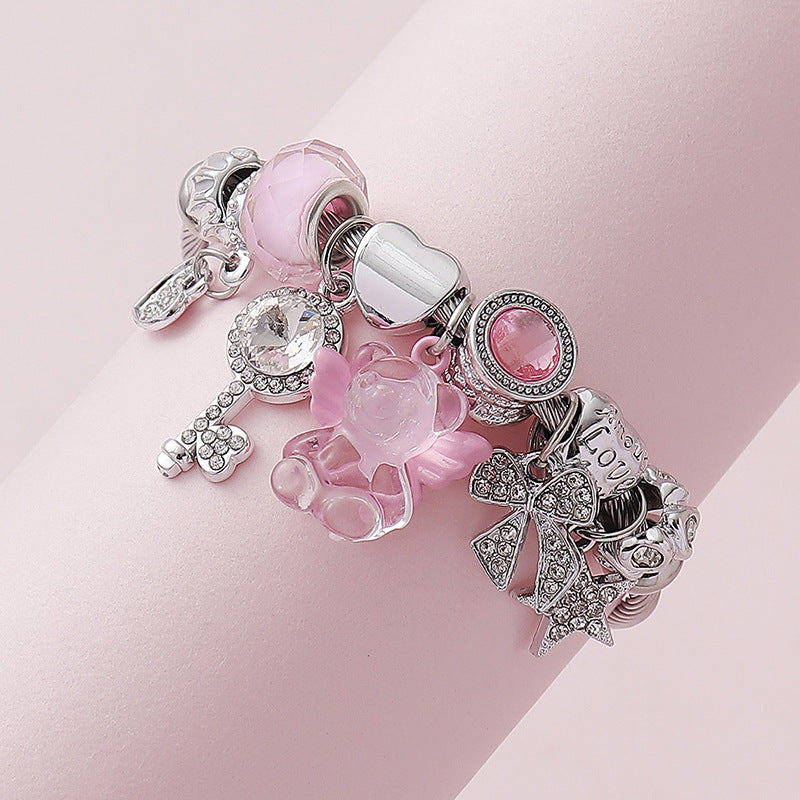 Wholesale crystal angel wings bear full diamond bow DIY open bracelet