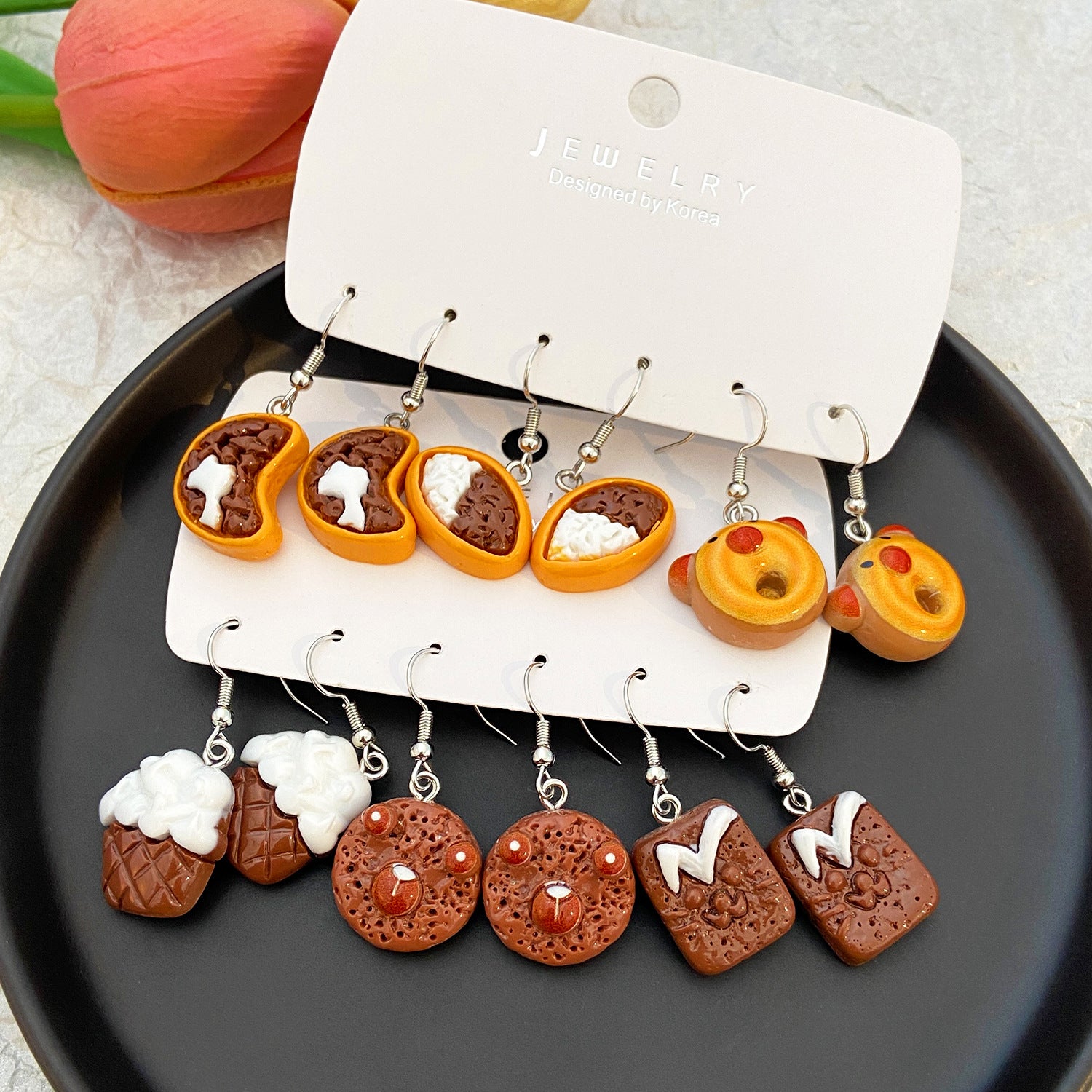 Wholesale Funny Donut Earrings Set For Women White Plastic Resin Party Gift Boutique Resale