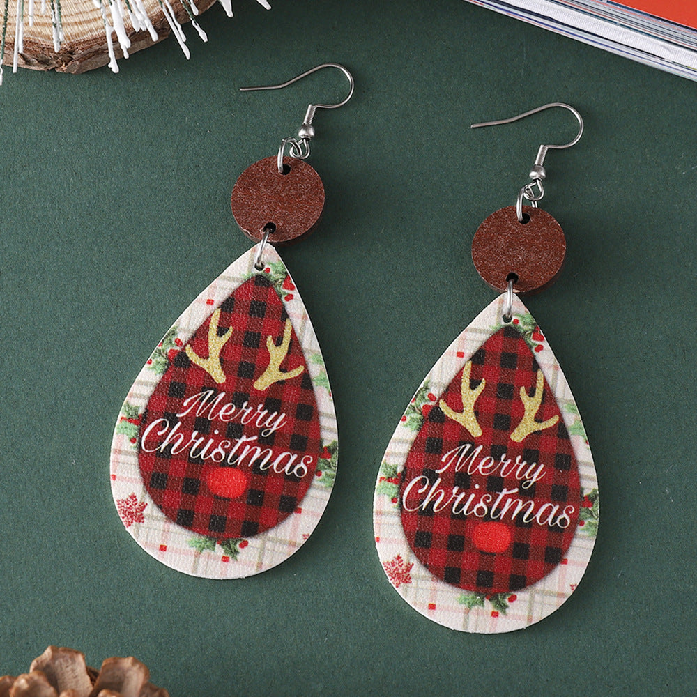 Wholesale Christmas Plaid Elk Snowman Water Drop ing Pendant Earrings