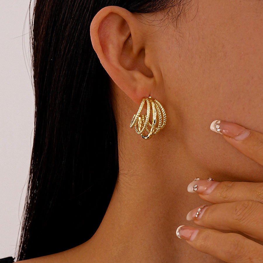 Wholesale Multi-Layer C- Shaped Geometric Silver Needle Earrings