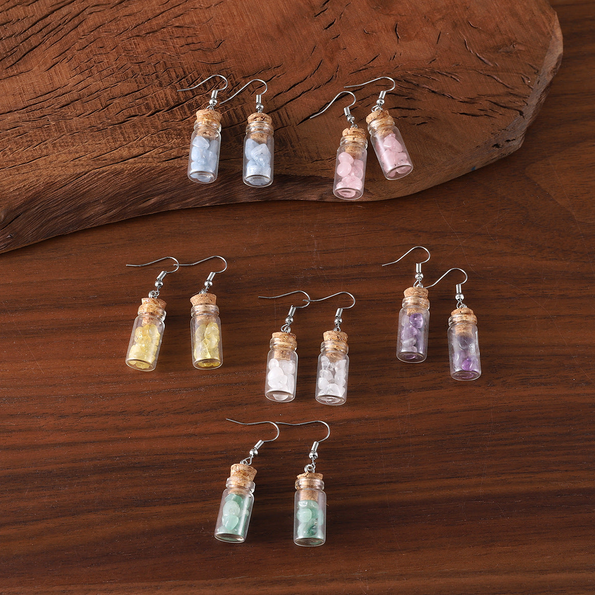 Wholesale  Creative Asymmetrical Stone Wishing Bottle Earrings