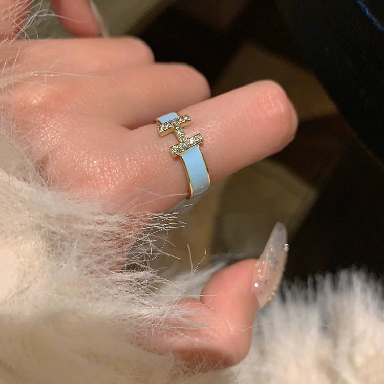 Wholesale Letter Light Luxury Enamel Micro-inlaid Ring ACCVIP-RS-Chuyu001