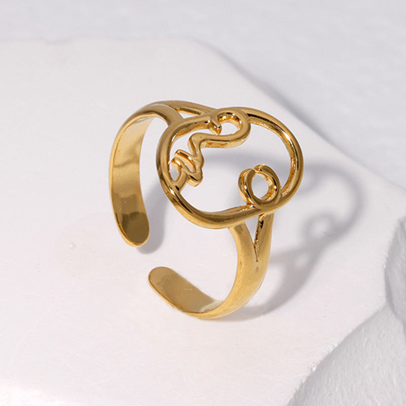 Wholesale abstract face adjustable stainless steel ring