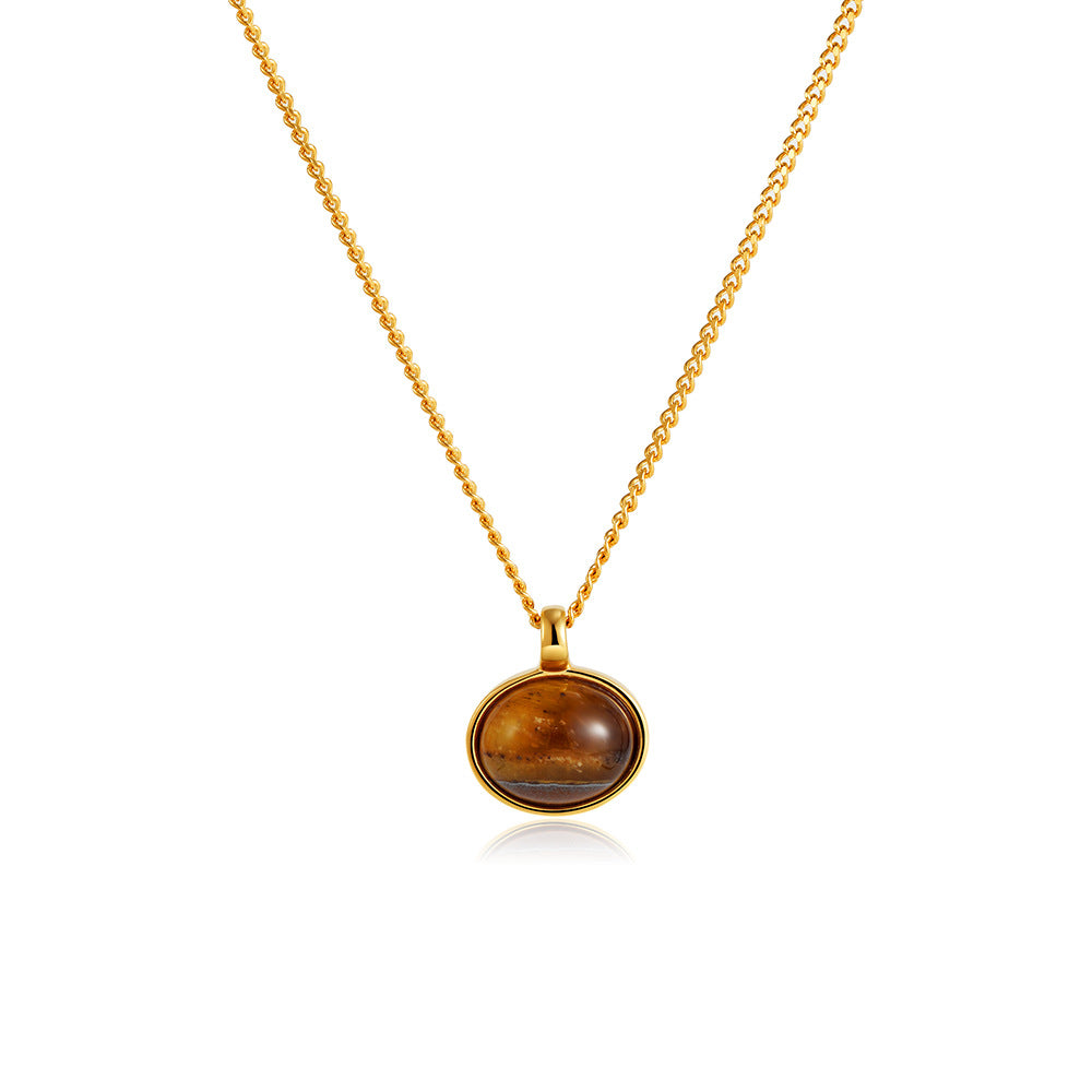 Wholesale  18K Gold Tiger Eye Oval Pendant Necklace