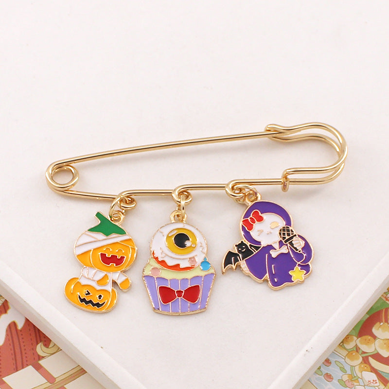Wholesale Halloween Cartoon Funny Pumpkin Skull Alloy Oil Drip Badge Pin Brooch ACC-BCH-liyao001