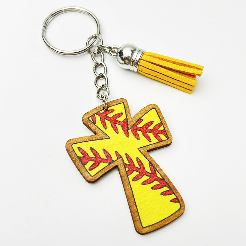 Wholesale 2pcs Sports Balls Retro Football Baseball Softball Basketball Wooden Keychain Creative Keychain ACC-KC-HY028