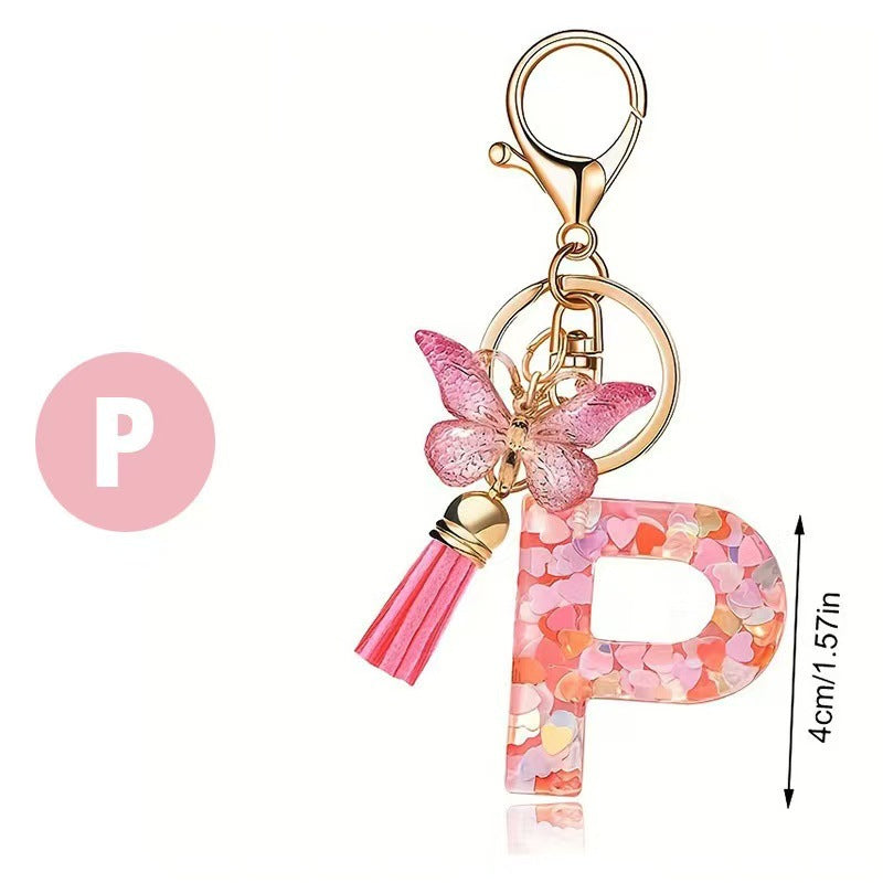 Wholesale Trendy Cute 26 Piece Alphabet Initial Keychain Set With Tassel Butterfly Pendant Bag Charm Gift