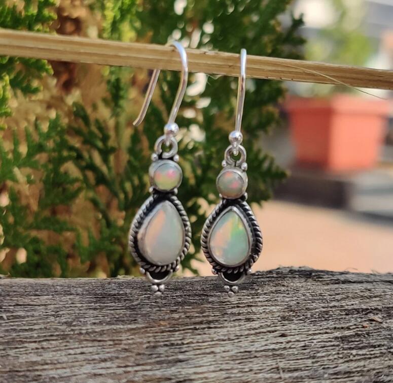 Wholesale Electroplated Alloy Drop Earrings,  Silver Edge Inlaid Colored Turquoise,  Bohemian Chic Gift Jewelry