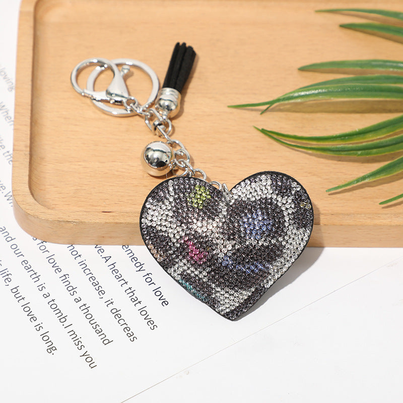 Wholesale 12pcs Heart Shape Hot Diamond Leather Keychain ACC-KC-DC001