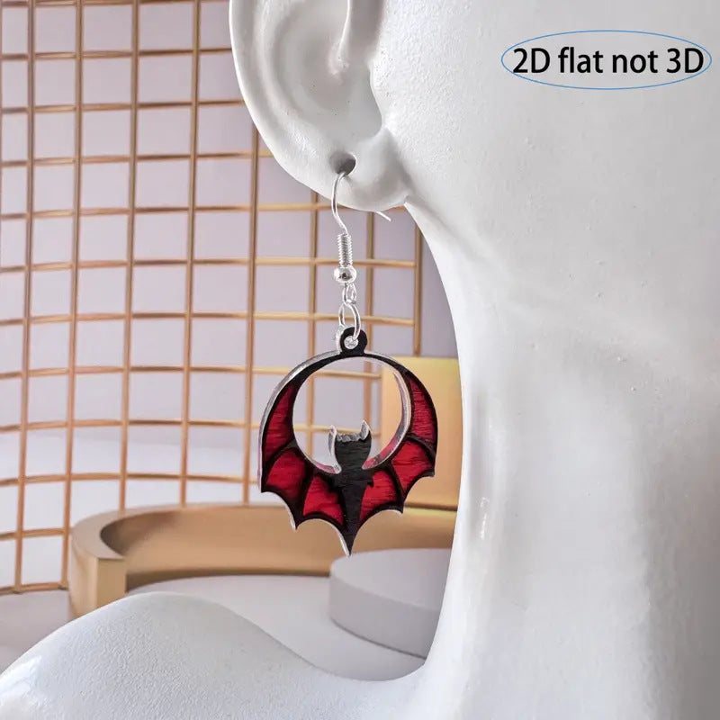 Wholesale Halloween Bat Acrylic Red Round Earrings