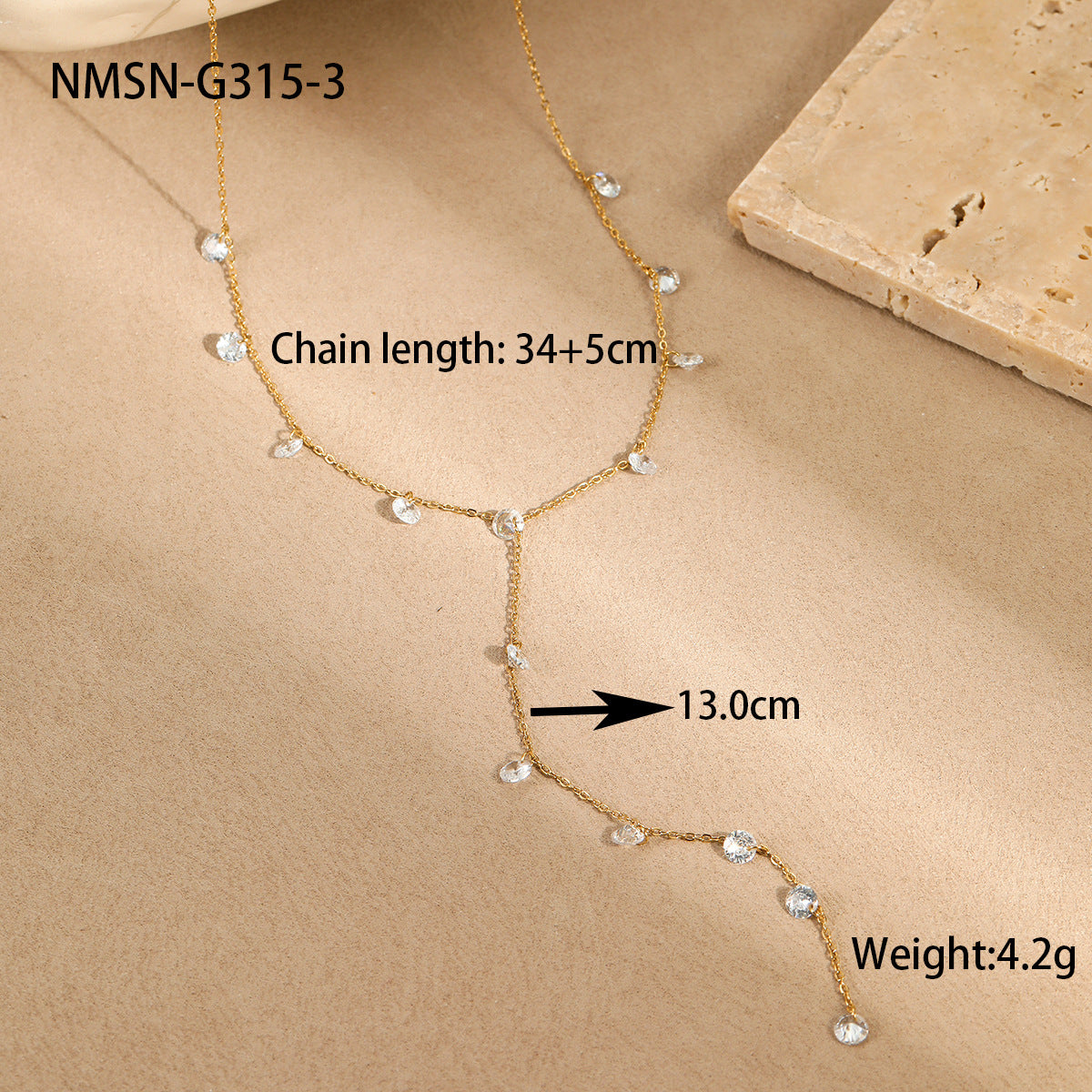 Wholesale Stainless steel  18K Gold Color Zircon Dopamine Necklace Y Chain