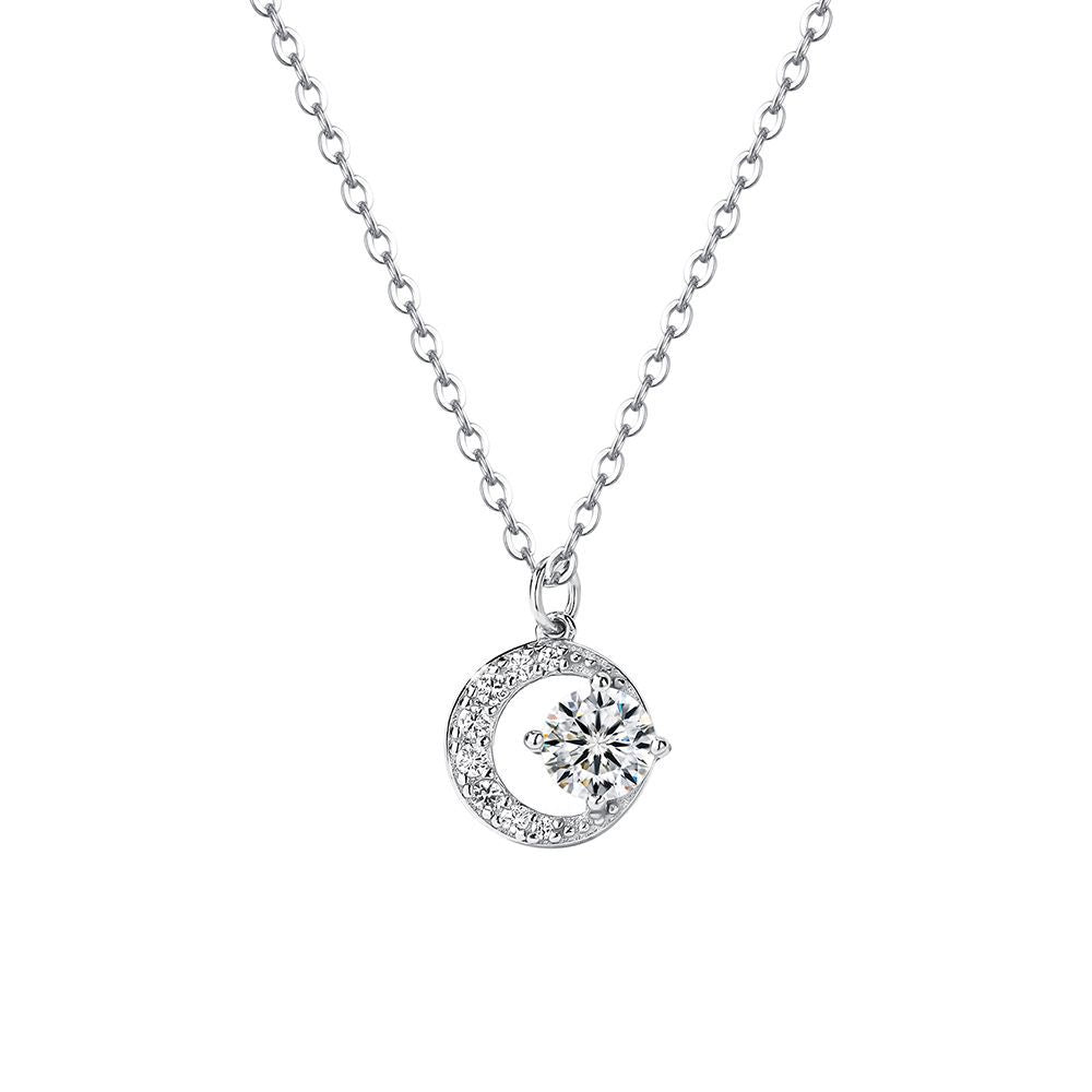 Wholesale s999 Silver Crescent Shiny Zircon Necklace