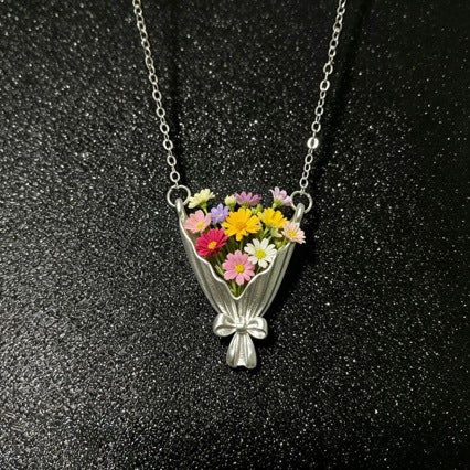 Wholesale Alloy Flower Pendant Necklace with O-Shaped Chain,  Fashion Jewelry Accessory for Boutique Resale
