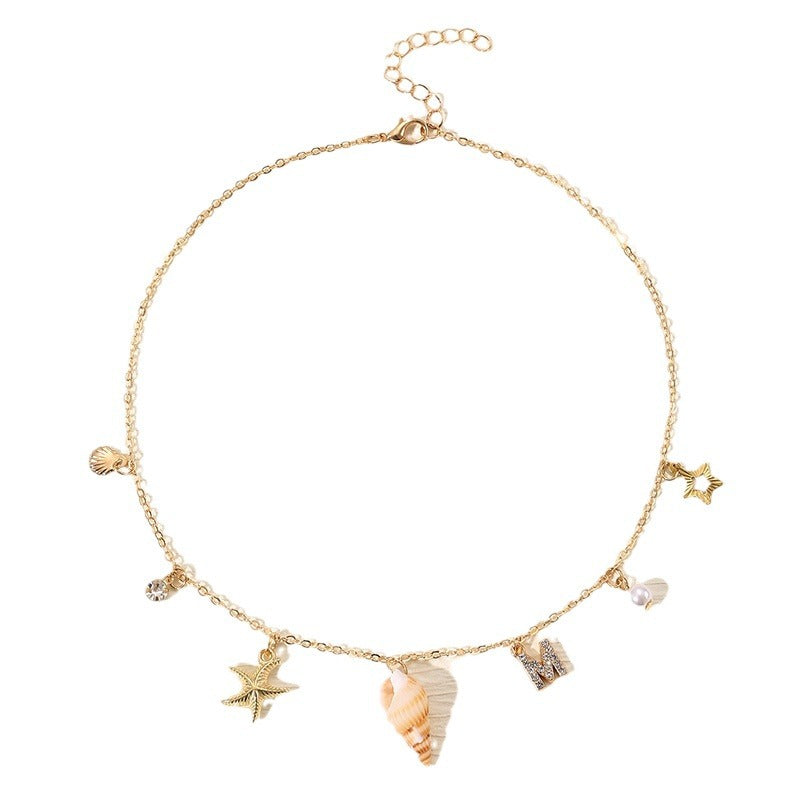 Wholesale 26 Letter Pearl Shell Necklace Beach Ocean Bohemian Style