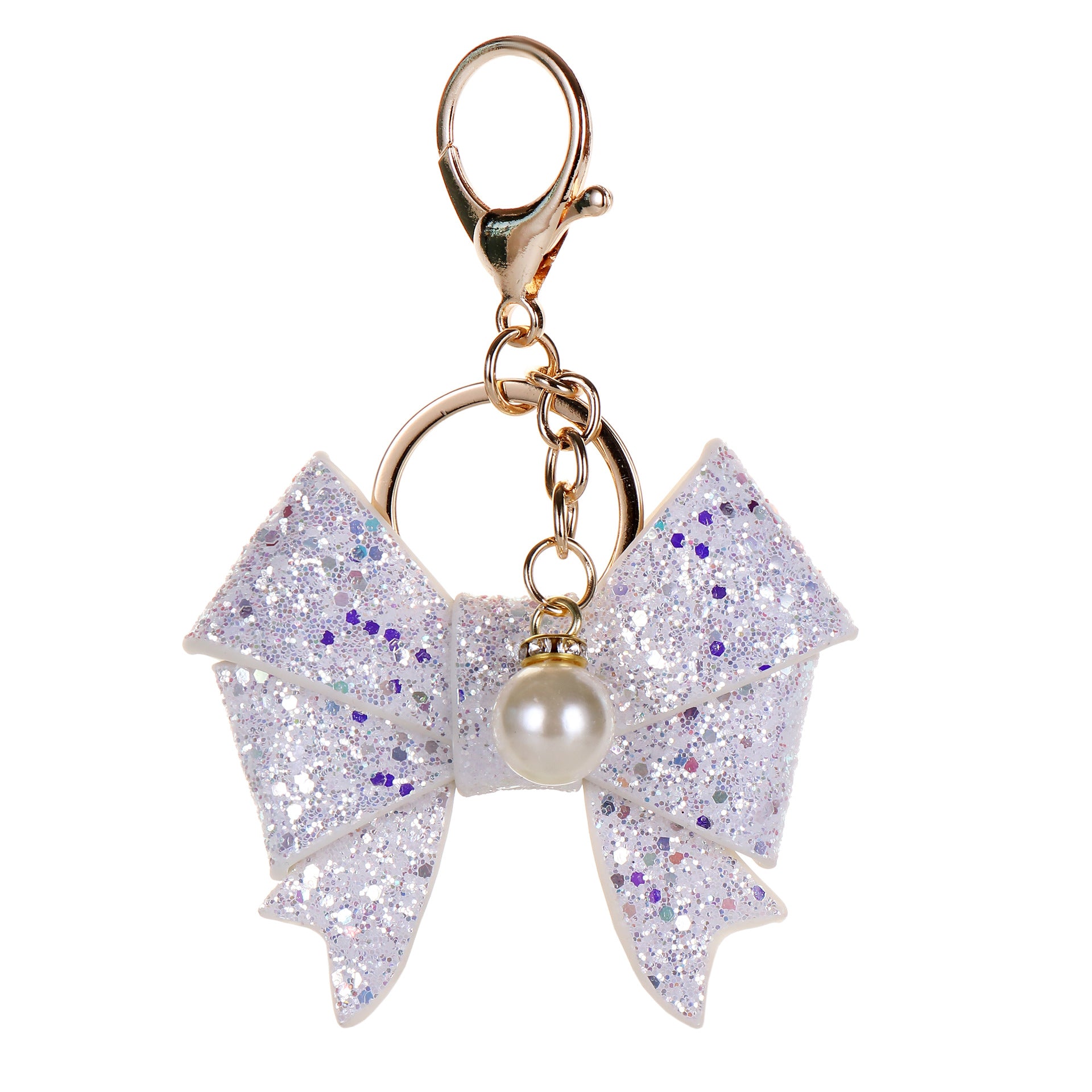 Wholesale White Sequin Bow Keychain Fashion Bag Charm Car Key Accessory Boutique Wedding Gift