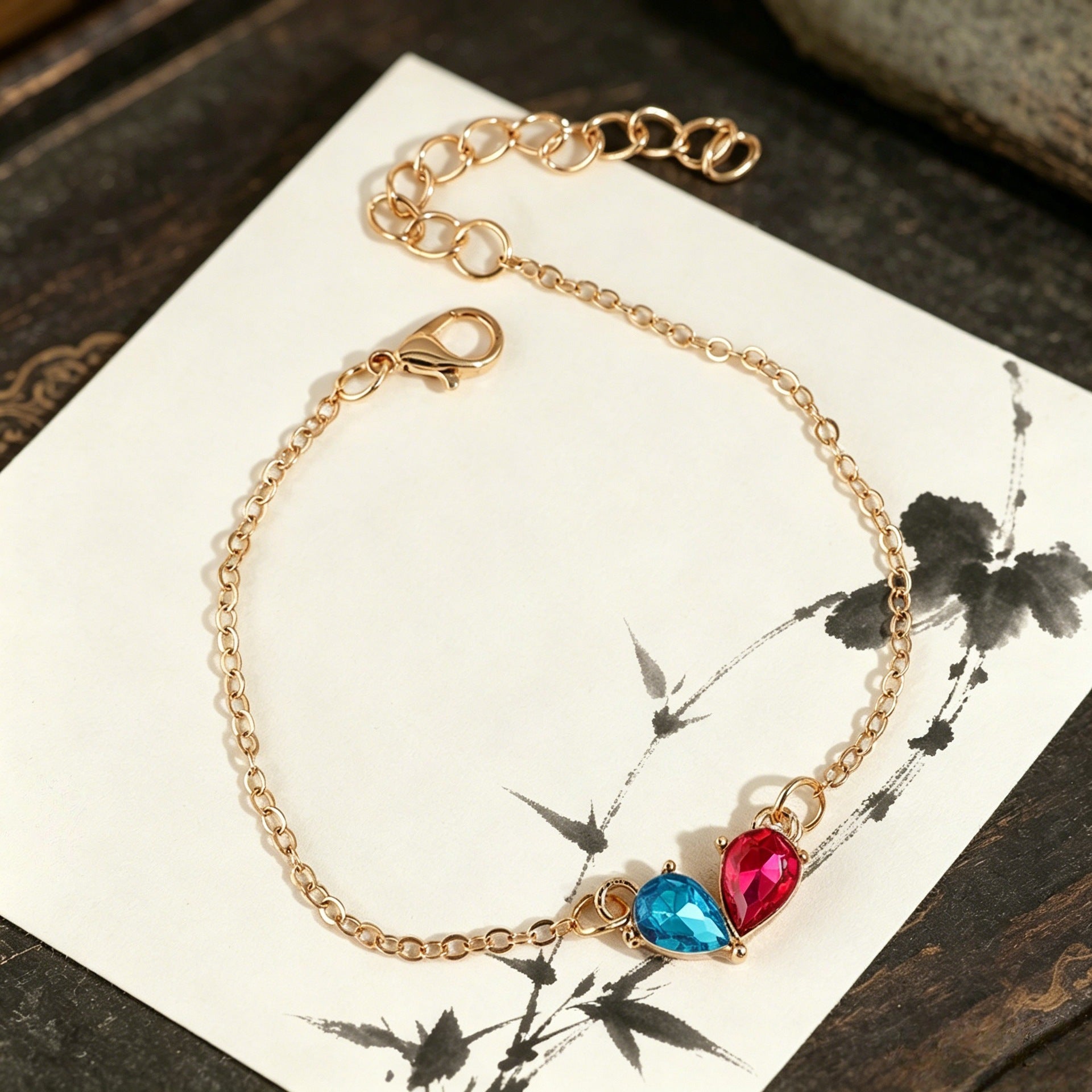 Wholesale Women S Gold Tone Drop Stone Bracelet Blue White Mix Trendy Jewelry Accessory Gift