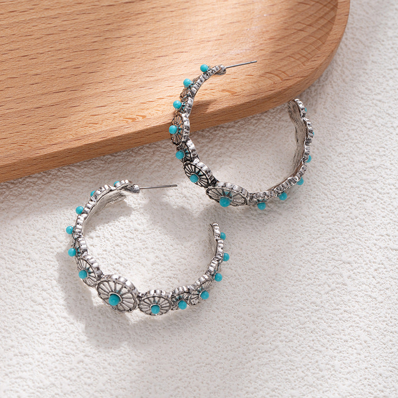 Wholesale Retro Western ethnic style large C-shaped exaggerated earrings