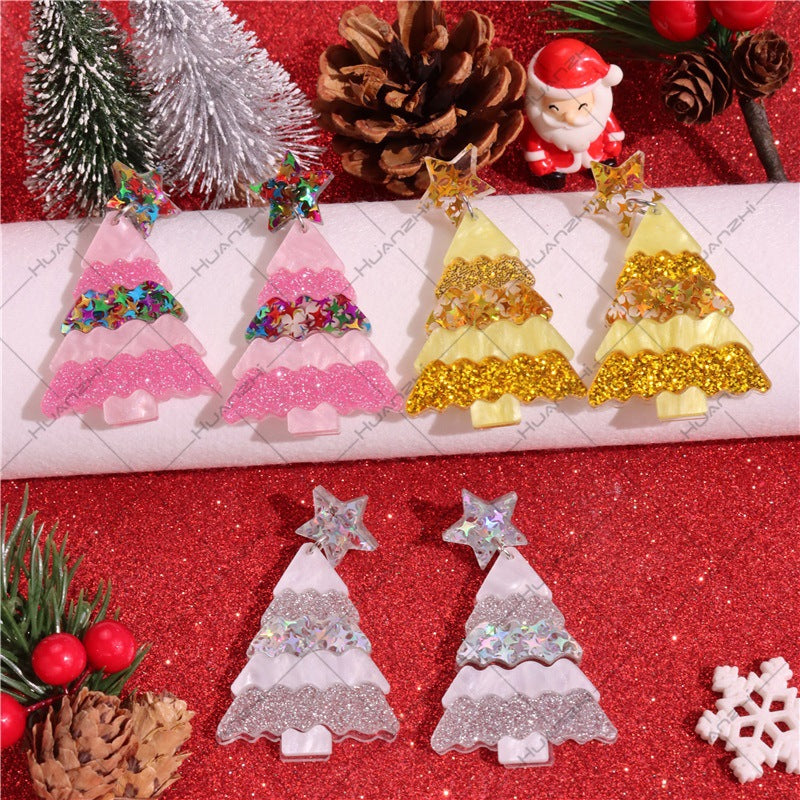 Wholesale  Christmas Geometric Sequins Stars Christmas Tree Acrylic Earrings