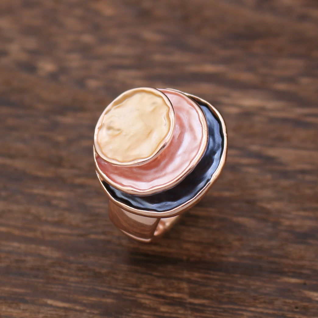 Wholesale Versatile Colorful Oil Painting Ring  Geometric Three-Layer Elastic Adjustable Ring