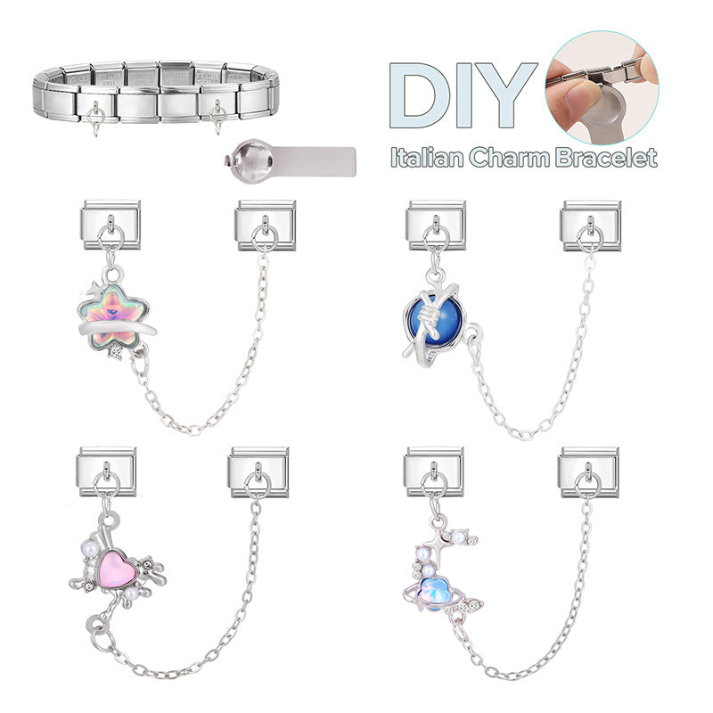 Wholesale 9mm Italian Charm Starter Bracelets DIY Double Hanger Stainless Steel Composable Bracelet