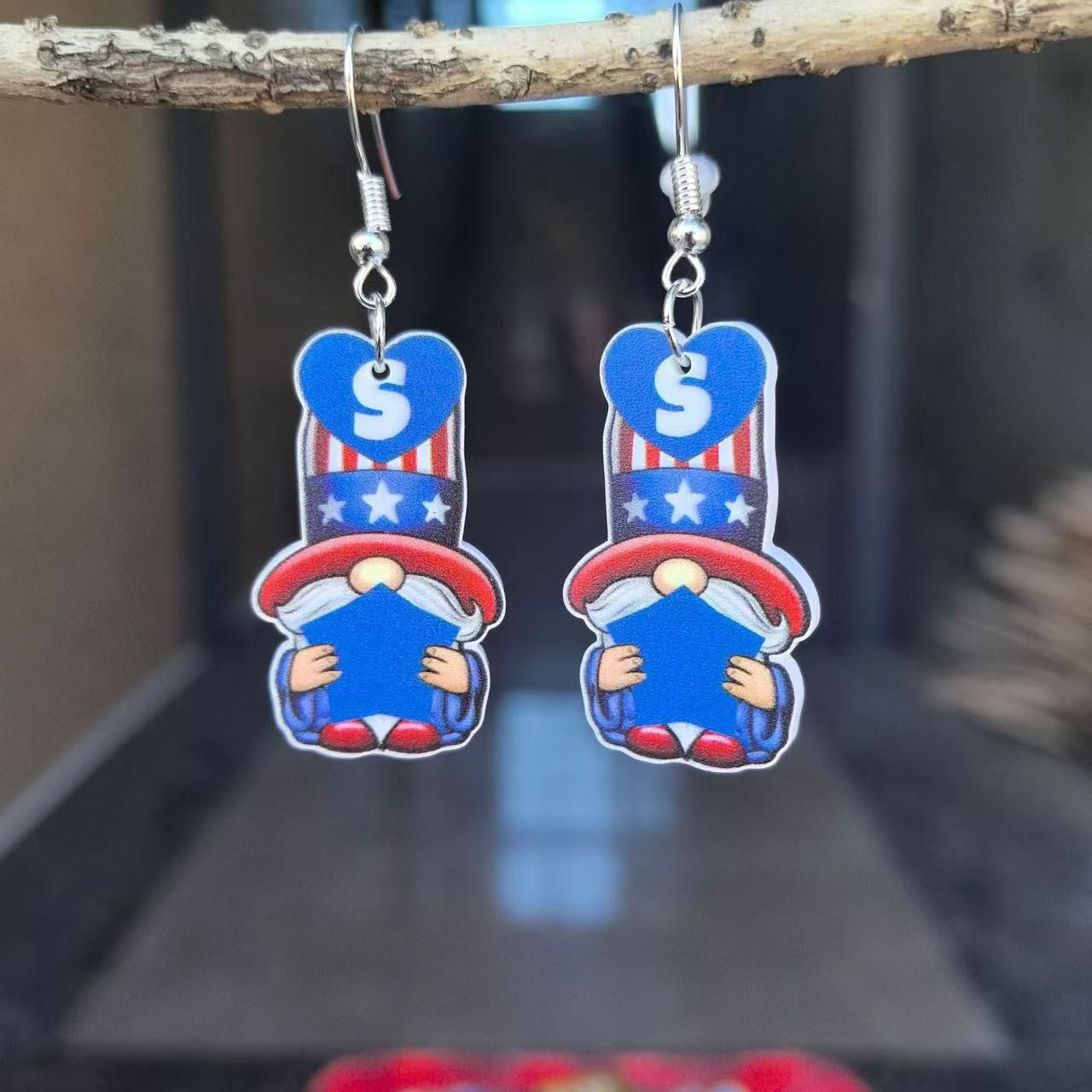 Wholesale American Independence Day flag USA five-pointed star hat acrylic earrings